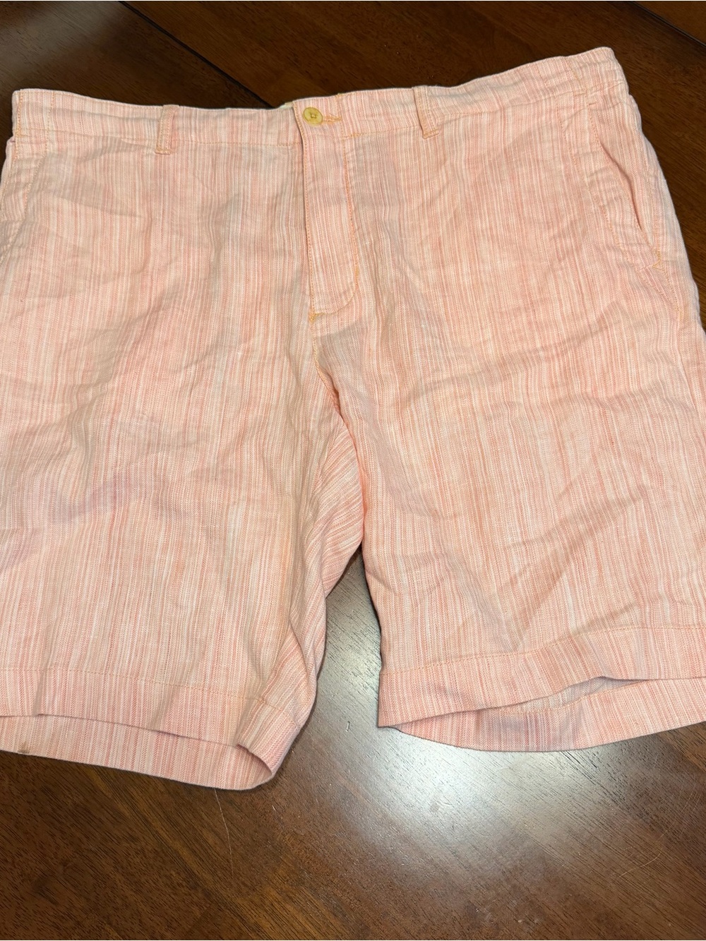 Tommy Bahama Mens XXL Linen Blend Shorts Coral Pink Striped Drawstring Casual